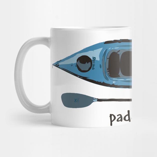 Blue Kayak with paddle illustration, and "Paddle on" text by PenToPixel